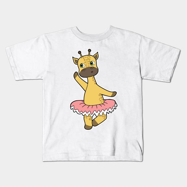 Giraffe as Ballerina at Ballet with Skirt Kids T-Shirt by Markus Schnabel